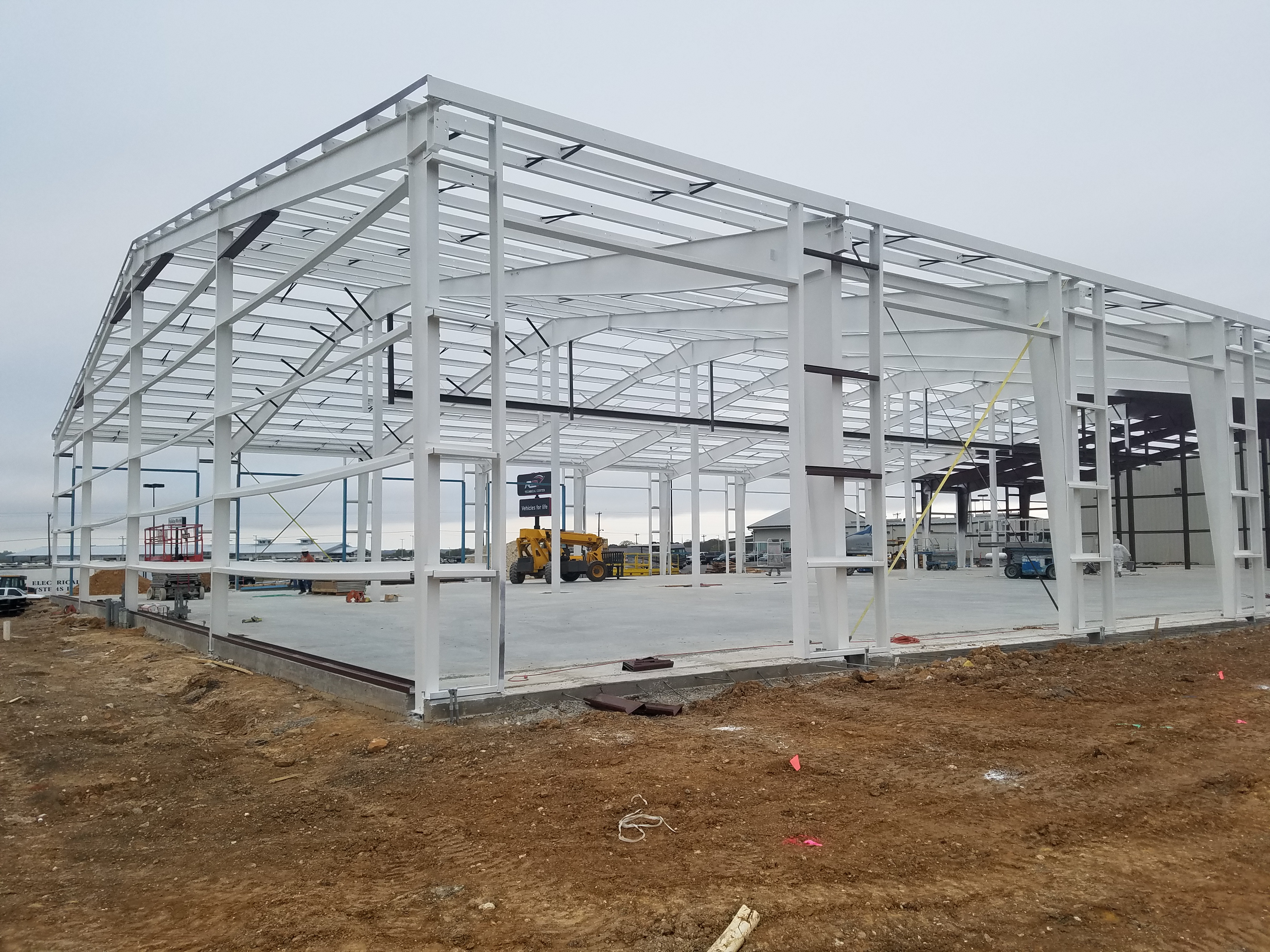 White steel building frame at Cedar Hill State Park during construction