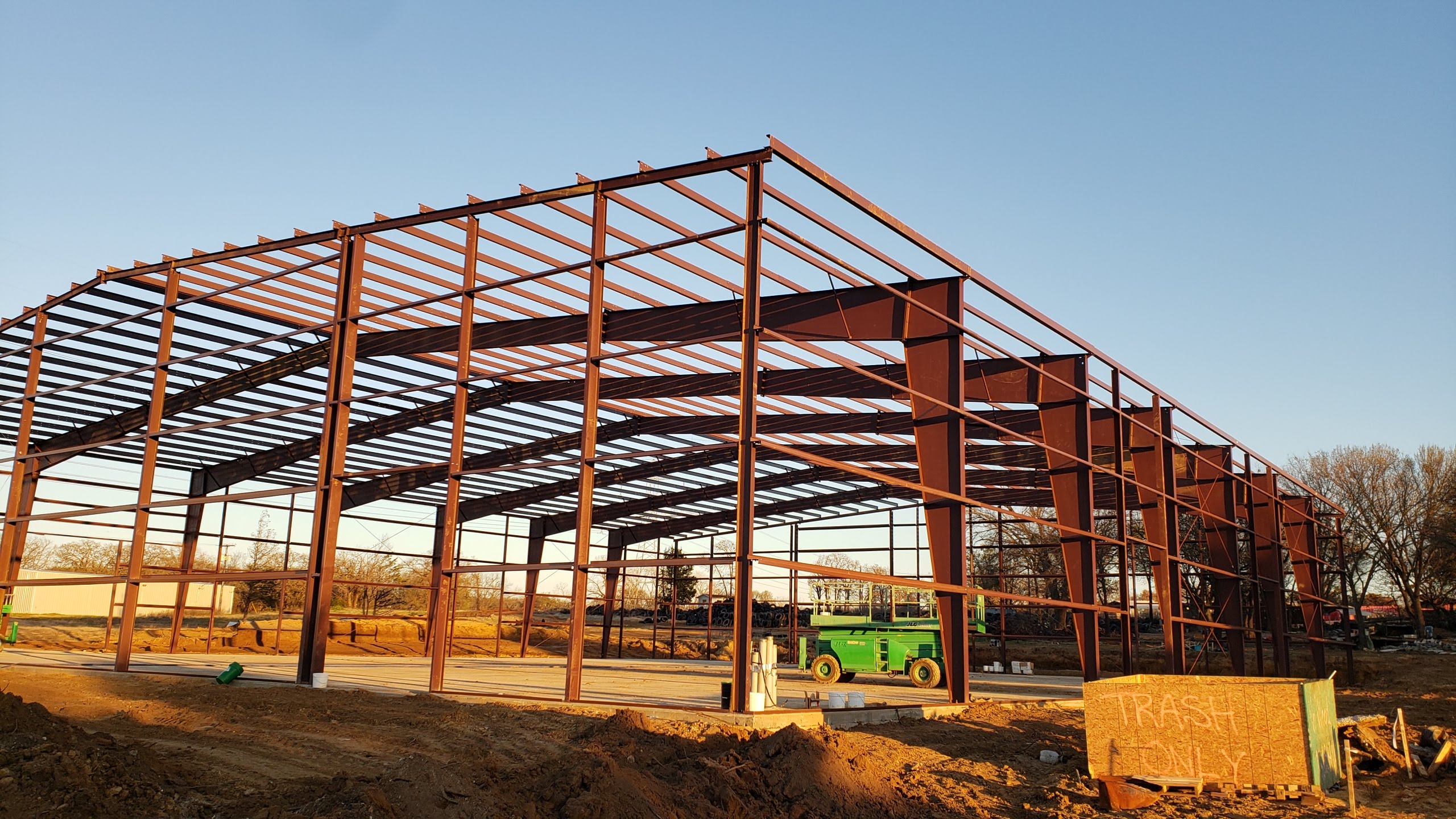 Closer view of the warehouse steel frame in Rendon, Texas
