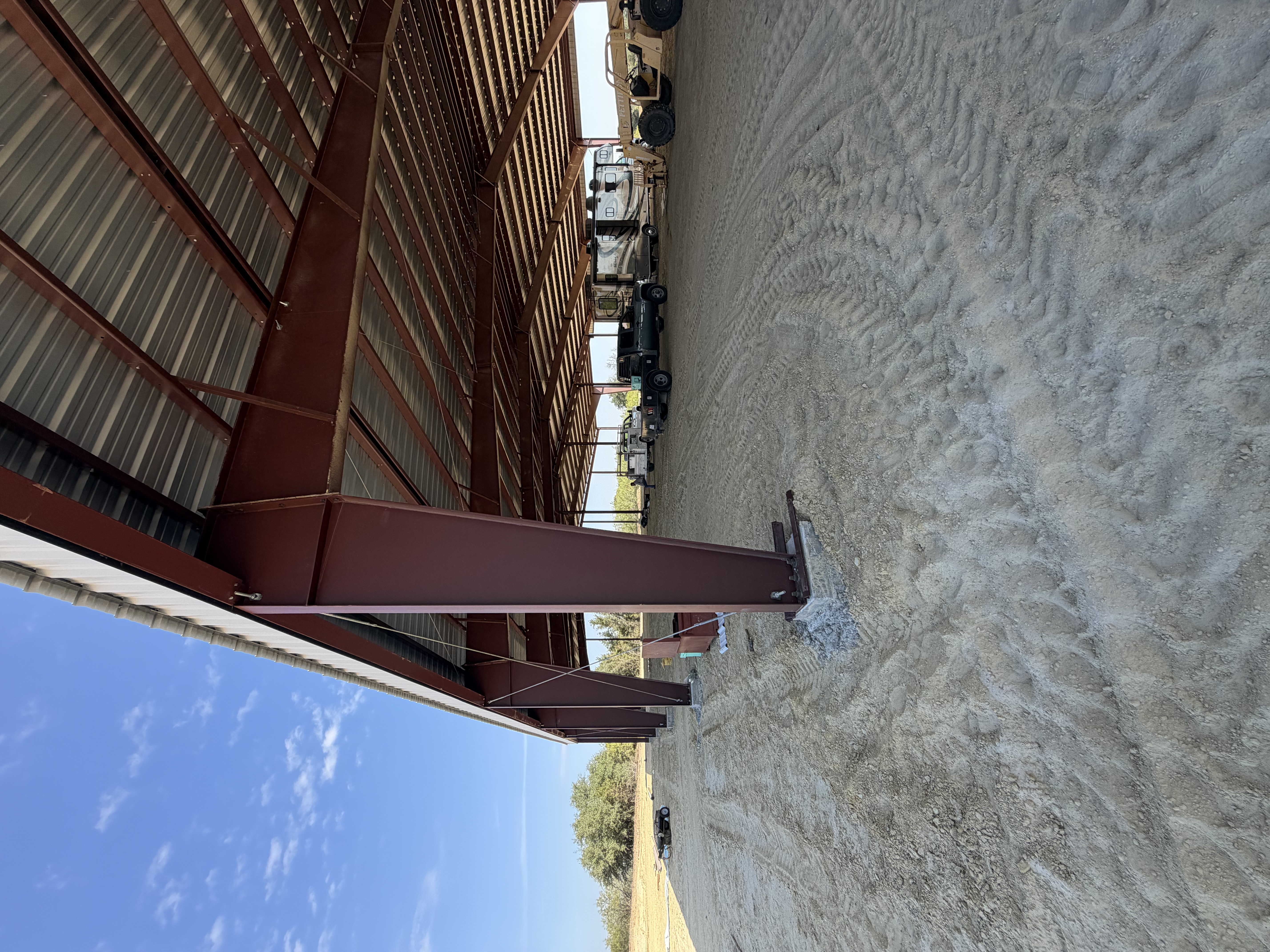 Side view inside the horse riding arena during construction
